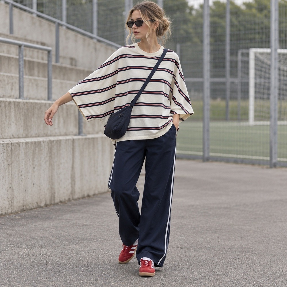 HM Oversized Striped Boxy Tee Small Blokecore Retro Sporty Dolman Top T-Shirt